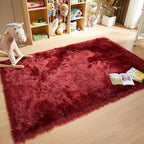 AMTOVO Faux Fur Sheepskin Rug for Living Room, 4 x 6 ft Burgundy Fluffy Area Rug for Bedroom, Playroom, Luxury Room Decor, Rectangle