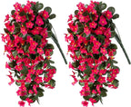 HyeFlora Artificial Fake Outdoor Outside Hanging Plants Flowers Vines for Fall Decoration, 2PCS Faux Silk Daisy Mums UV Resistant Look Real Hotpink Orchid Vine for Indoor Home Balcony Porch Planter