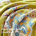 Boho Throw Blanket 80" x 90", 100% Organic Cotton Breathable Ultra Soft Bed Quilt Throw - All Season Luxury Floral Farmhouse Decor Blanket for Sofa Couch Chair and Gift. Green/Blue