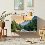 SIGNWIN Sideboard Buffet Cabinet, Kitchen Storage Cabinet with 2 Doors, Scenic Spring Mountain Forest Riverra, Cupboard Console Table for Dining Room - 35" L x 18" W x 29" H