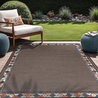 Beverly Rug Outdoor Rug 4x6 Modern Bordered Area Rugs for Indoor and Outdoor Patio Easy to Clean Non Shedding Living Room Porch Garden Washable Outside Carpet (4 x 6 Brown)