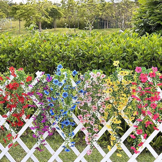 Artificial Hanging Flowers for Outdoors Faux Plants for Spring Summer Decoration,6 Bundles UV Resistant Realistic Silk Flowers Indoor Outside Garden Porch Patio Balcony Yard Farmhouse