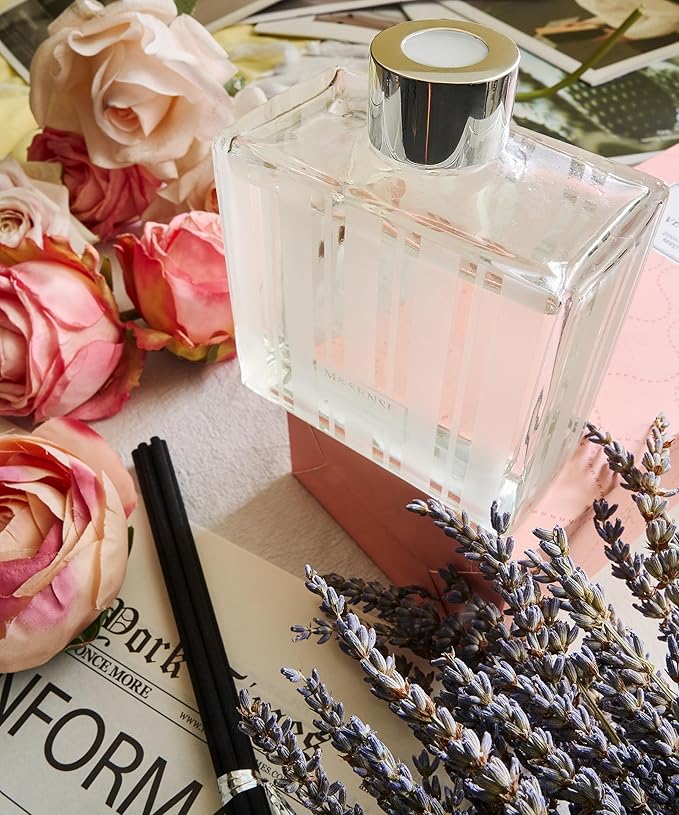 M&SENSE Rose & Sandalwood Reed Diffuser Set - 7.04 oz Velvet Rose Non-Toxic Scent Diffusers for Home Bathroom Shelf Decor, Aromatherapy Diffuser Gift for Girlfriend