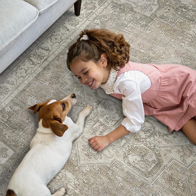 GENIMO 2x12 Runner Rugs for Hallway, Machine Washable Non Slip Vintage Rugs, Low Pile Lightweight Soft Print Rug for enrtyway, Corridor, Home Office, Kitchen, Trench