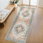 GENIMO 2x5 Runner Rugs for Hallway, Machine Washable Non Slip Vintage Rugs, Low Pile Lightweight Soft Print Rug for enrtyway, Corridor, Home Office, Kitchen, Blue Brick Red