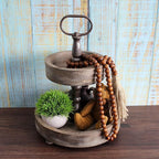 CVHOMEDECO. Wood Grain Beads Garland with Tassels Farmhouse Rustic Wooden Prayer Bead String Wall Hanging Accent for Home Festival Decor. Dark Tan