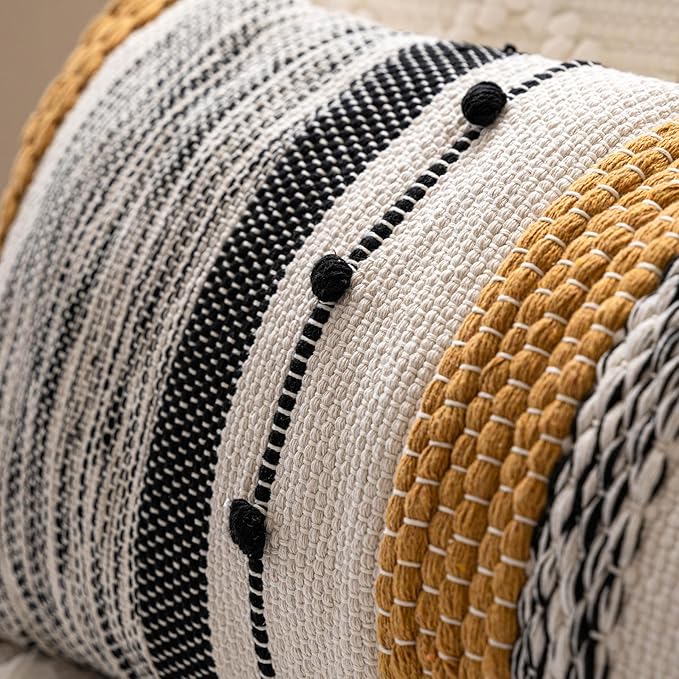 BlissBlush Fall Decorative Lumbar Throw Pillow Cover 14x24 Boho Yellow Mustard Accent Cushion for Couch Sofa Farmhouse Pillowcase for Bedroom Living Room Home Décor Cover ONLY