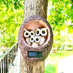 Garden Owl Family Tree Hugger Statue Solar Powered Outdoor Wall Mounted Figurine Light Resin Sculpture Home Decoration Housewarming Ornament Unique Gift