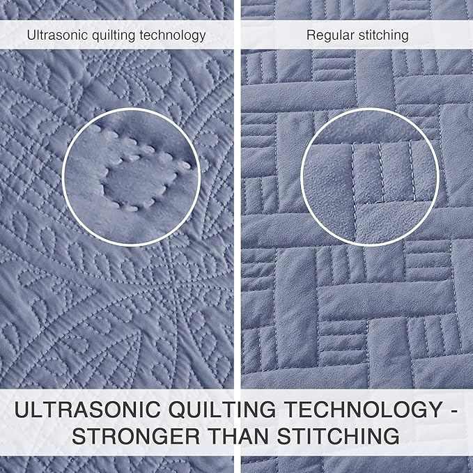 Love's cabin Twin Quilt Set Blue Bedspreads - Soft Bed Summer Lightweight Bedspread Comforter - Modern Style Coin Pattern Coverlet for All Season - 2 Pieces (1 Quilt, 1 Pillow Sham)