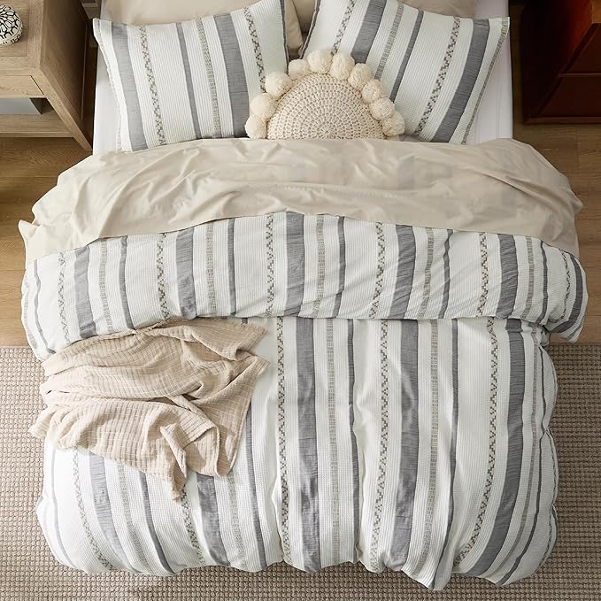 Bedsure Waffle Weave Duvet Cover Queen - 100% Cotton Boho Duvet Cover Set with 2 Pillowcases - Extra Soft Cream White Textured Comforter Cover with Zipper Closure (Queen, 90"x90")