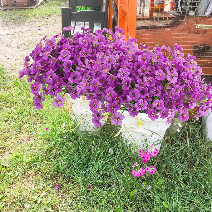 Uieke 16PCS Artificial Flowers for Outdoors UV Resistant Fake Flowers for Outside Indoor Home Porch Window Box Spring Summer Décor (Purple)