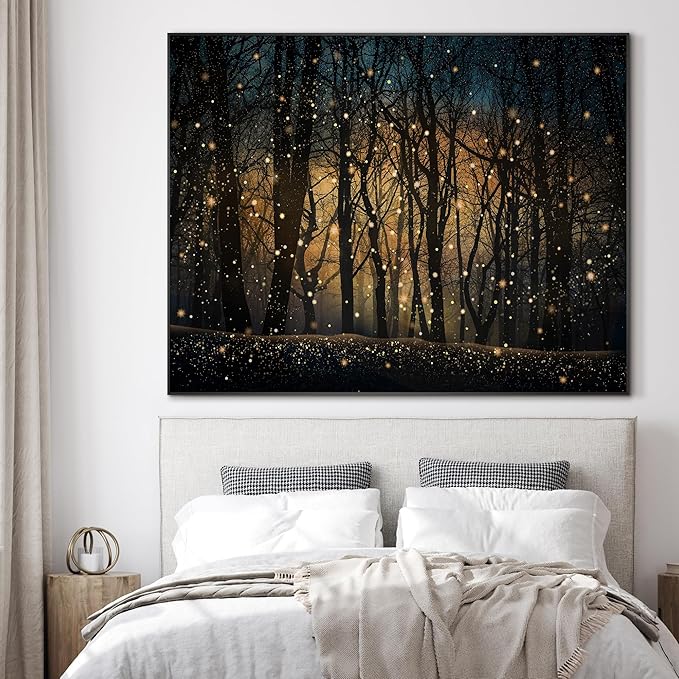 SIGNWIN 60"x72" Extra Large Framed Wall Art Magical Firefly Night Forest, Enchanted Woodland Scene for Home Living Room Bedroom Decor (Frame Assembly Required)