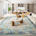 Topllen Washable Area Rug - Area Rug 6'x9' Boho Soft Living Room Rug, Non-Slip Large Area Rugs Indoor for Dining Room Livingroom Bedroom, Vintage Rug (Multi, 6x9ft)