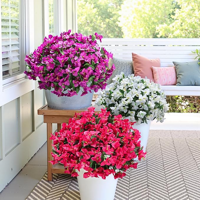Ivydale Artificial Flowers for Outdoors, 4 Bundles Fake Bougainvillea Flower UV Resistant Silk Flowers for Outside, Outdoor Faux Plants for Planter Patio Porch Window Garden Home Decoration (Hotpink)