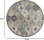 Lahome Moroccan Trellis Washable Circle Rug, Round Rug 5ft Soft Non-Slip, Non-Shedding Distressed Round Carpet for Bedroom Living Room Bathroom Nursery Kitchen, Grey