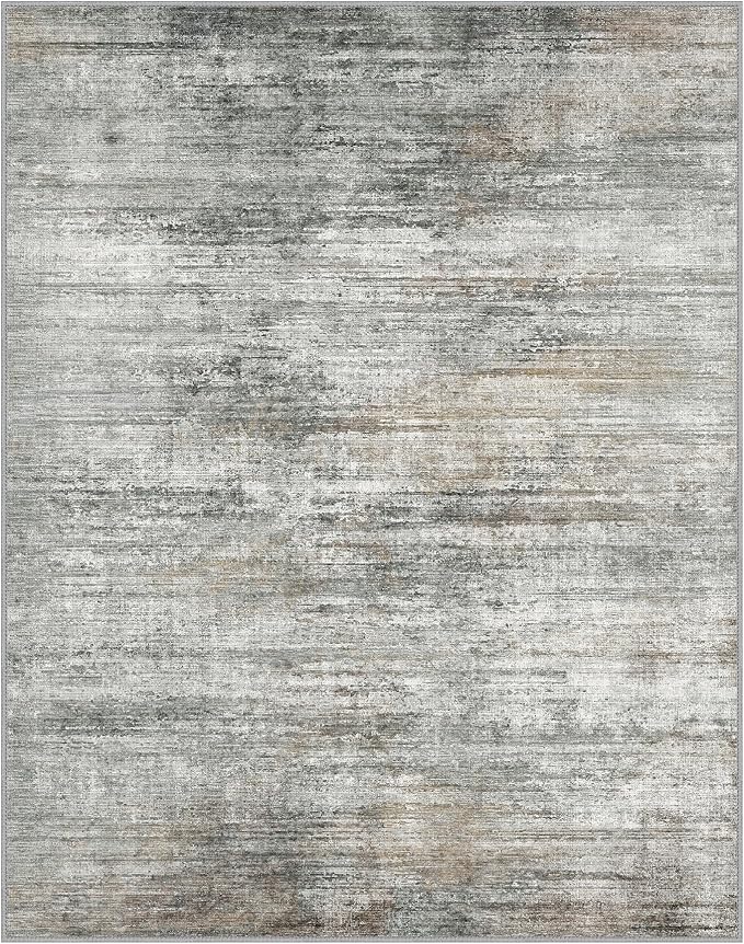 Area Rugs 9x12 for Living Room Bedroom, Modern Abstract Machine Washable Rug, Large Soft Low Pile Floor Cover with Non Slip Backing for Dining Room, Ash Gray Brown