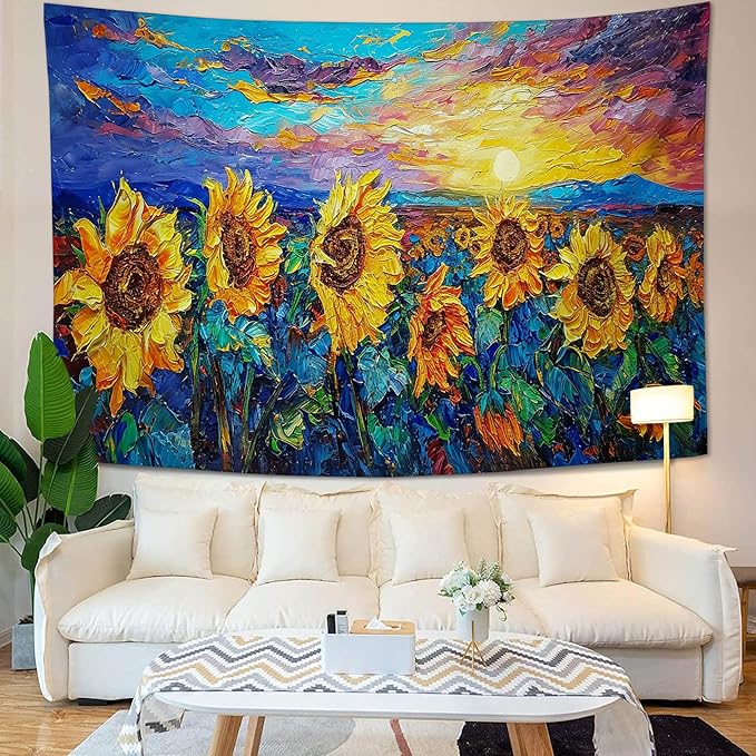 yowecso Sunflower Tapestry Sunset Flower Field Tapestry Wall Hanging for Bedroom Sunflower Tapestries Aesthetic Wall Decor for Home Dorm Living Room 40"x60"