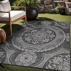 Medallion Outdoor Rug 9x12 Washable Outside Carpet for Indoor Patio Porch Waterproof Easy Cleaning Non Shedding Area Rugs Dark Gray 9 x 12