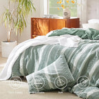 Bedsure Waffle Weave Duvet Cover Queen - 100% Cotton Boho Duvet Cover with 2 Pillowcases - Green Textured Comforter Cover with Zipper Closure (Queen, 90"x90")
