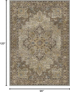GENIMO 8x10 Area Rugs for Living Room, Machine Washable Non Slip Vintage Rugs, Low Pile Lightweight Chenille Print Rug for Bedroom, Dining Room, Home Office, Rustic Brown