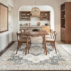 GENIMO 8x10 Area Rugs for Living Room, Machine Washable Non Slip Vintage Rugs, Low Pile Lightweight Chenille Print Rug for Bedroom, Dining Room, Home Office, Heathered Grey