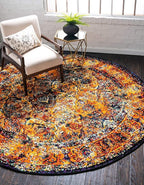 Unique Loom Rosso Collection Vintage, Traditional, Bohemian, Geometric, Border, Distressed, Southwestern Area Rug, 8 ft x 8 ft, Orange/Black