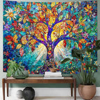 Lunerfex Tree of Life Tapestry Stained Glass Tapestry Wall Decor Tapestries for Bedroom Art Tapestries Wall Hanging for Bedroom Living Room Glass-Tree-02 60"x80"