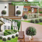 Yunlly Set of 2 Artificial Boxwood Topiary Ball Tree Fake Bushes Shrubs Outdoor Faux Plant with Ground Spike Flowers UV Resistance Greenery for Front Porch Garden Patio Indoor(Pink,27x18inch)