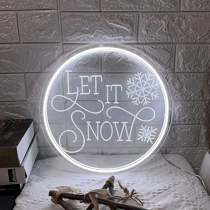 HDJSIGN Let It Snow Christmas Neon Sign for Wall Decor Aesthetic Christams Decorations 3D Carving LED Neon Light for Home Shop Window Decor White Light Signs Xmas Gift for Kids 13.8x13.8''