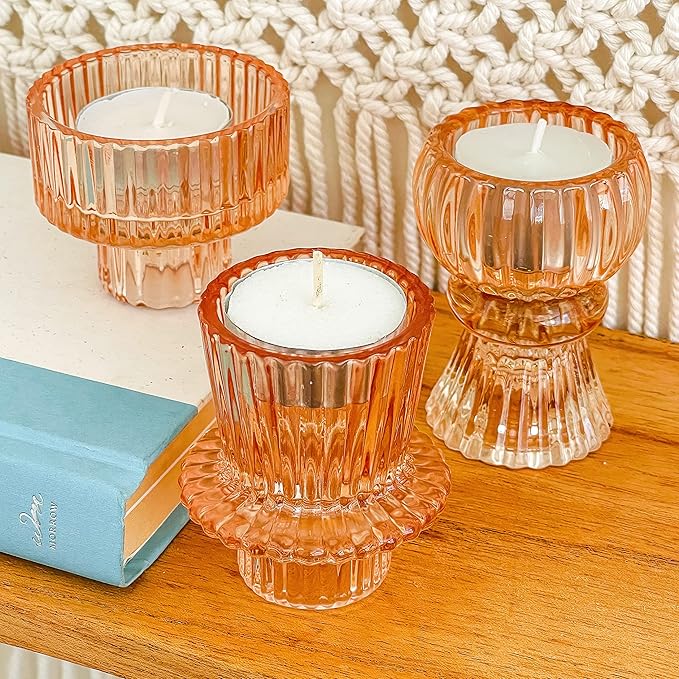 Kate Aspen Vintage Ribbed Glass Black Candlestick Holders, Pillar Candle, Tealight & Votive Candle Holders (Set of 6, 3 Assorted Sizes), Dining Table Decor, Shelf Decor, Centerpiece