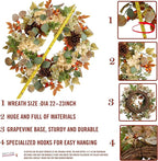 22 in Fall Hydrangea Wreath with Eucalyptus, Pinecones Orange Berries Perfect Autumn Door Wreath for Thanksgiving Harvest Decor - Rustic, Lifelike Durable for Indoor Outdoor Use