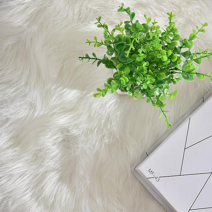 Goolela White Faux Fur Runner Rug 2x6 Faux Sheepskin Rug for Bedroom Fluffy Fuzzy Furry Bedside Rugs Shaggy Plush Washbale Rectangle