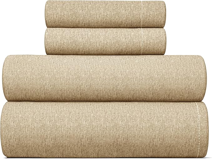 Twin Sheets Set 4 Piece - Includes 2 Pillowcases - Bed Sheets Twin Size - Soft Hotel Luxury Bedding - Cooling, Comfy & Breathable - 1 Flat & 1 Fitted & 2 Pillowcases w/ Deep Pockets - Heathered Tan