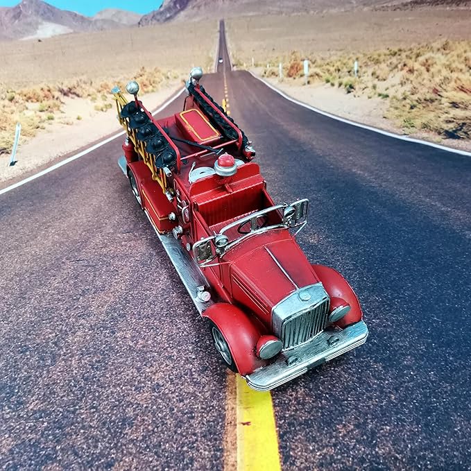 Fire Truck American Antique Decorative Firetruck Model Statue Figurine Retro Style Handcraft Gifts Collectibles…