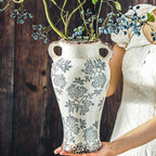 Enra Vintage vase with Handle,12.6 inch Blue and White Ceramic Decorative Flower vase, Chinoiserie Floral Vase,Large Rustic Vases for Home Decors, Living Room, Bookshelf, Office