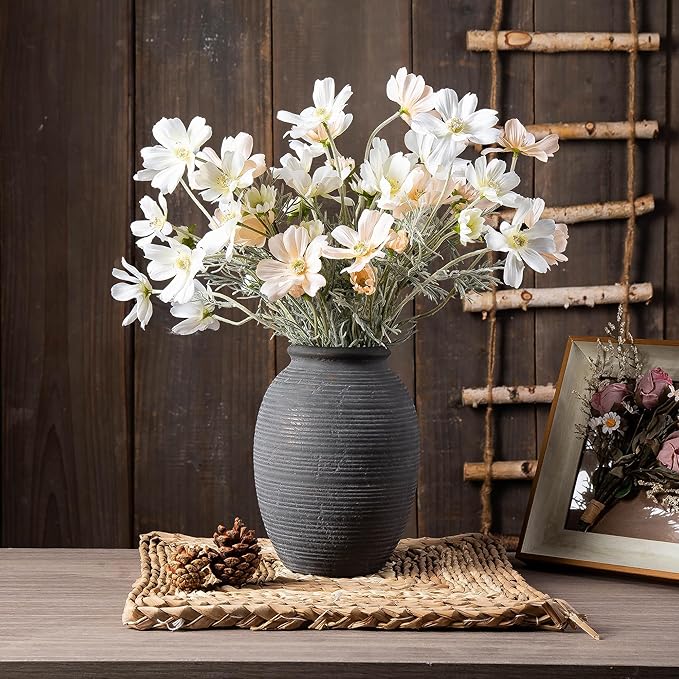 Ceramic Vase, Porcelain Flower Vases, 8 Inch Pottery Bud Vase, Terracotta Vase for Home Decor, Vintage Decorative Farmhouse Vase for Home Decor, Living Room, Shelf Decor, Farmhouse, Table, Lyeec