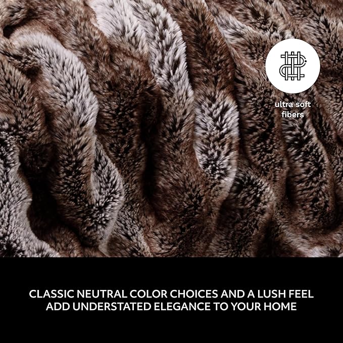 Mon Chateau Premium Reversible Luxury Faux Fur Throw for Couch, Sofa, or Bed - Plush Cozy Soft Blanket for Sleeping or Home Décor, 60" x 70" (Ruched Dark Brown)