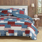 Great Bay Home 3-Piece King/California King Microfiber Quilt Set with Shams - Americana Patchwork Reversible Design - Lightweight, All-Season, Layerable Bedding Set