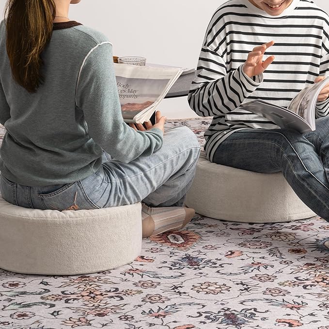 Pouf Ottoman Foot Rest Stool, Full Foam Filling Footstool for Couch, Living Room, Bedroom, Modern Comfor Floor Poof Seating (Apricot)