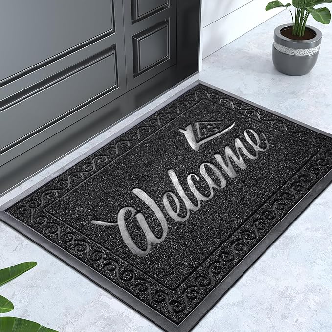 Yimobra Welcome Mat Outdoor Indoor, Waterproof Heavy Duty Front Door Mat Outside Entrance, Extra Sturdy Non-Slip Doormat, Low Profile, Dirt Trapping, 36x24 Inches, Black