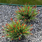 alyptus Artificial Flowers Outdoor 12 Bundles Fake Plants Outside Red Flower Grass Faux Greenery Spring Summer Wildflower Decoration for Outdoors Yard Front Porch Planter Decor (Red Flowers)