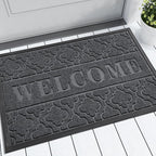 Yimobra Welcome Matt Outdoor Indoor 29.5x17, All-Weather Waterproof Front Door Mat Outside Entrance, Non-Slip Low Profile Porch Patio Doormat, Dark Grey