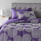 Amazon Basics Twin/Twin XL Comforter Set with Sheets, 5-Piece Purple Floral Bedding, Lightweight Microfiber Bed-in-a-Bag