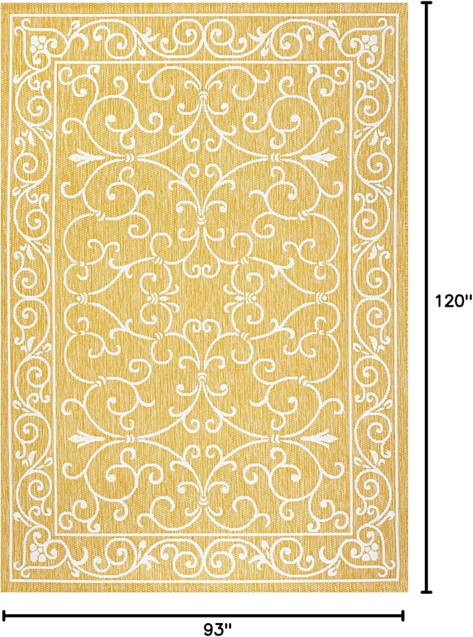 JONATHAN Y Vintage Filigree Indoor Outdoor Area Rug 8X10 Yellow/Cream, Charleston Textured Weave for Backyard, Patio, Porch, Easy-Cleaning, High Traffic, Pet-Friendly, Non-Shedding (SMB106L-8)