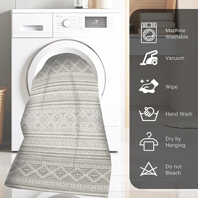 RUGSURE Washable Area Rugs 4' x 6' - 1/6 Thick - Moroccan-Inspired -Stain & Water Resistant Non-Slip - Resistant Rug for Living Room, Bedroom, Nursery, Pet & Child Friendly (Grey)