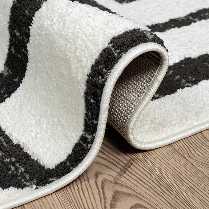 Abani Nomad Cream & Grey Area Rug 8' x 10' for Living Room, Bedroom - Geometric Box Design - Durable & Easy to Clean