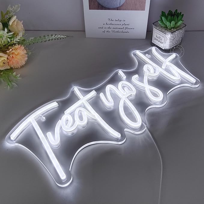 SYLHOME Treat Yourself Led Neon Light Sign Bedroom Kids Room Living Room Art Wall Decor Sign Home Family Birthday Wedding Party Light Up Sign USB 16.54" X 7.1" Cold White