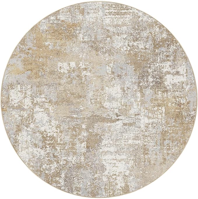 Tortania Washable 10' Round Area Rug for Living Room: Modern Abstract Neutral Large So' Thin Rugs - Non Slip Indoor Carpet for Bedroom Dining Room Office Nursery Home Floor Decoration - Brown Grey