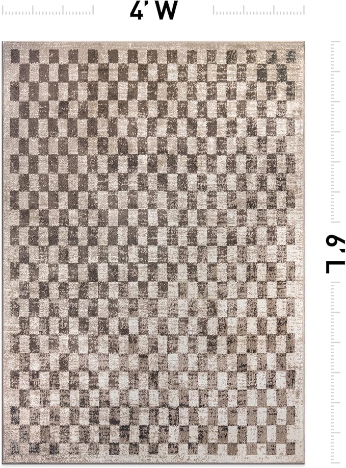 Rugshop Beige Checkered Area Rug – Textured Grid Pattern Carpet for Living Room, Bedroom, or Office – Neutral Contemporary Soft Floor Décor 4' x 6' Beige