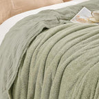 EMME Muslin and Fleece Twin Blanket Reversible - 60"*80" Sage Green Soft Warm Throw Blankets for Couch Bed Picnic Travel Bed